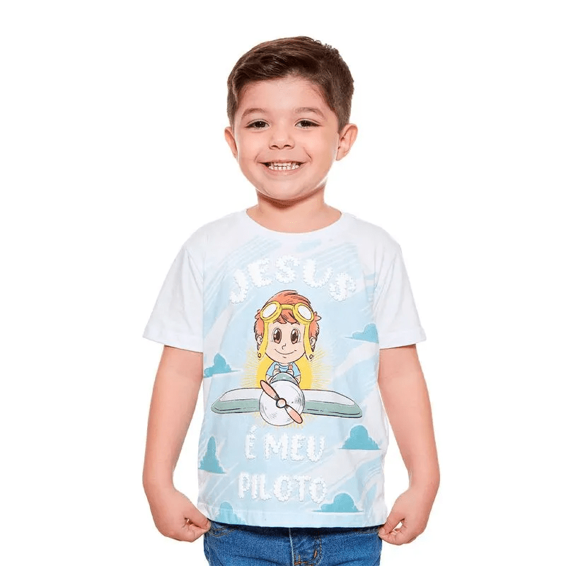Camiseta Infantil Jesus é Meu Piloto Tamanho Seis