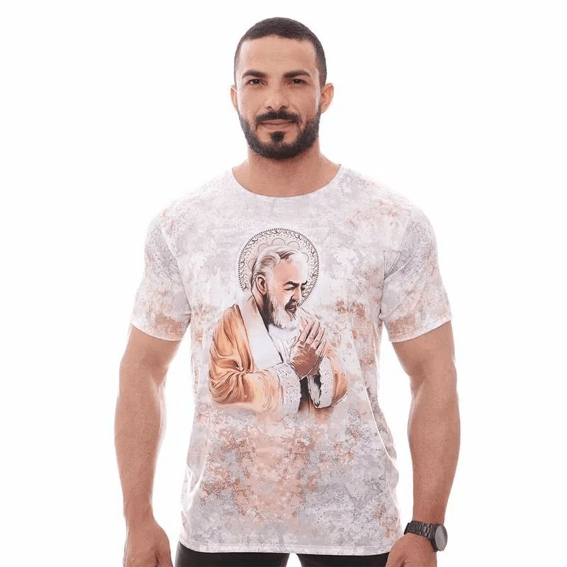 Camiseta São Padre Pio em Polielastano Tamanho M