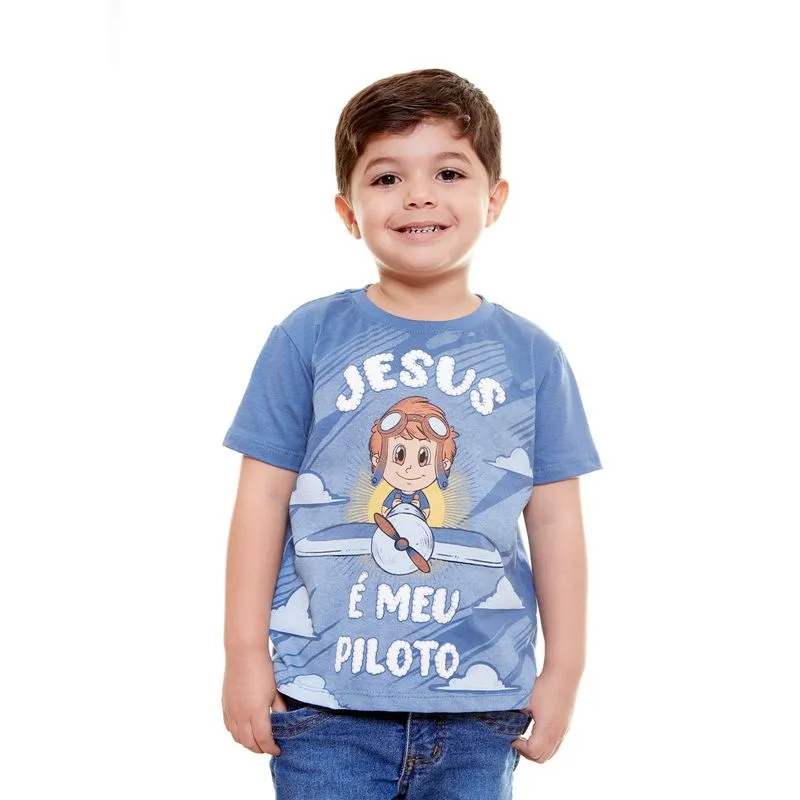 Camiseta Infantil Jesus é Meu Piloto Tamanho Oito