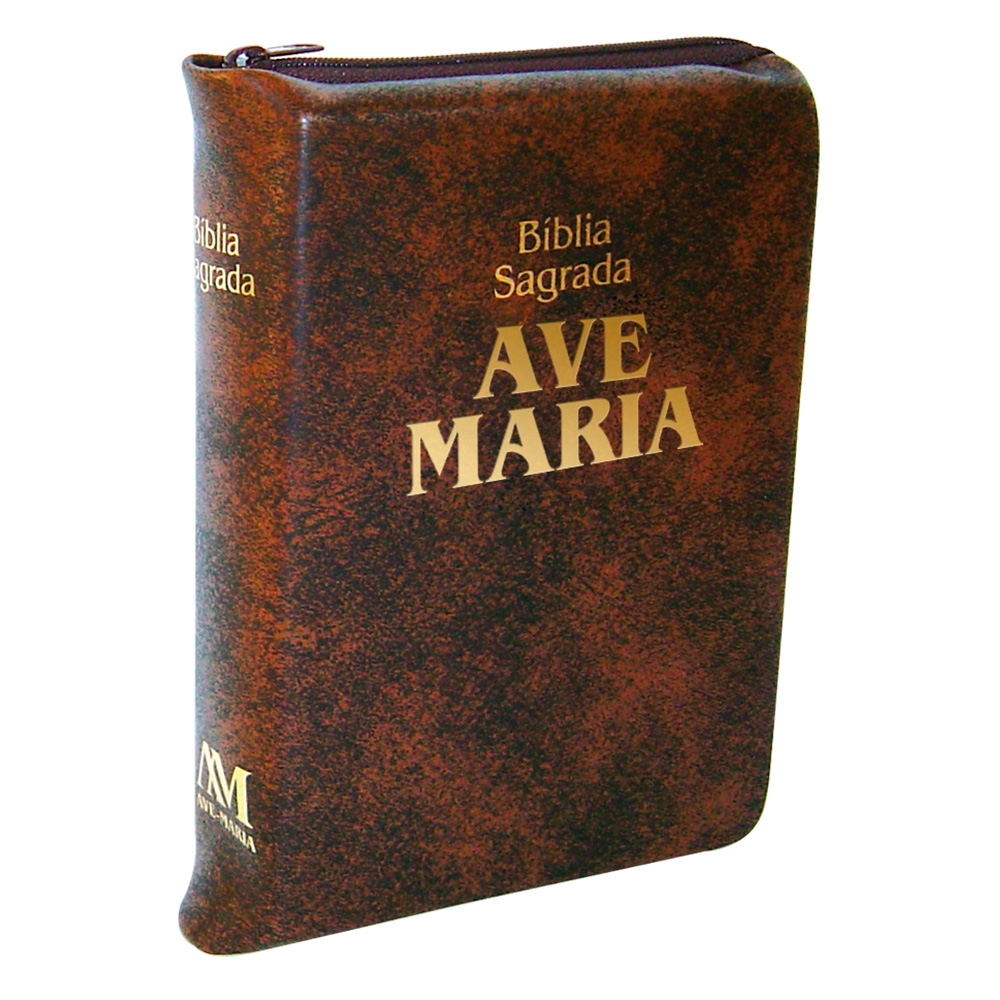 Bíblia Sagrada Ave-Maria Zíper Capa Marrom Tradicional