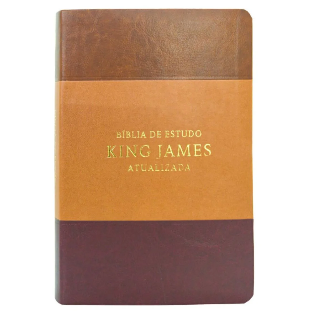 Bíblia de Estudo King James Atualizada Tricolor, Capa Caramelo e Vinho