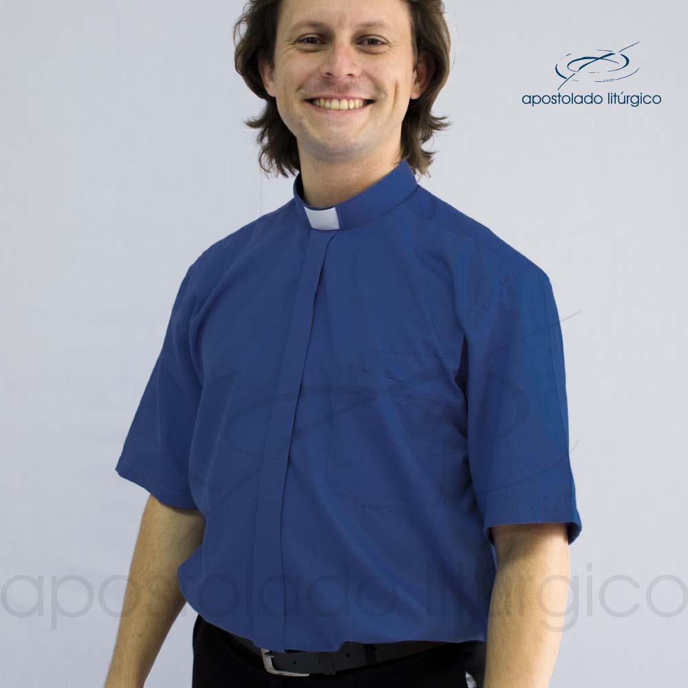 Camisa Clerical Manga Curta em Tecido Colmeia