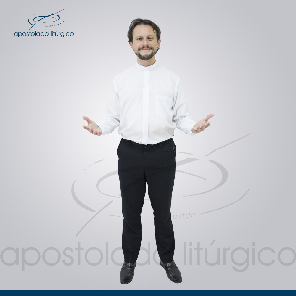 Camisa Clerical Urban Gola Romana Branca Manga Longa