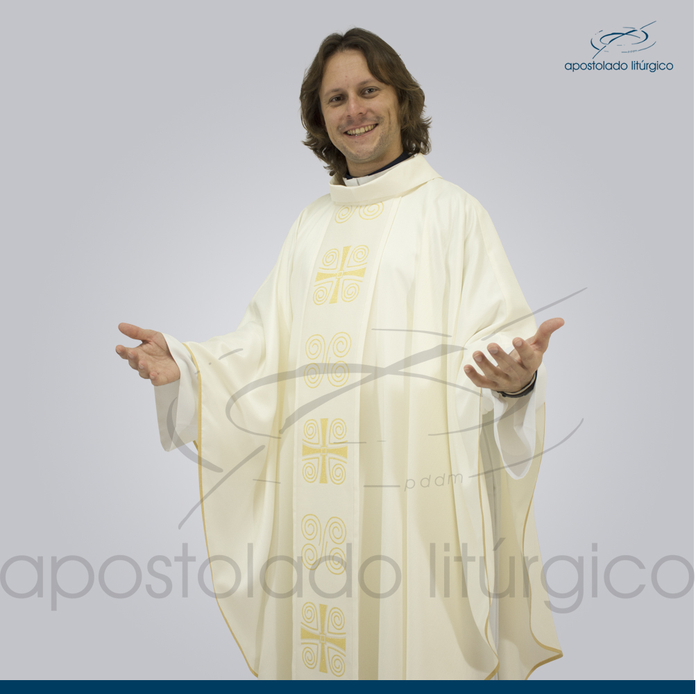Casula Cruz Cósmica em Shantung Galão Solto