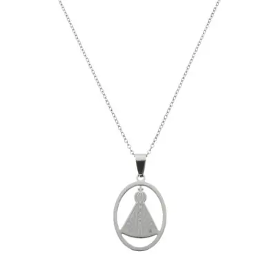 Colar Nossa Senhora Aparecida Oval Vazado em Inox