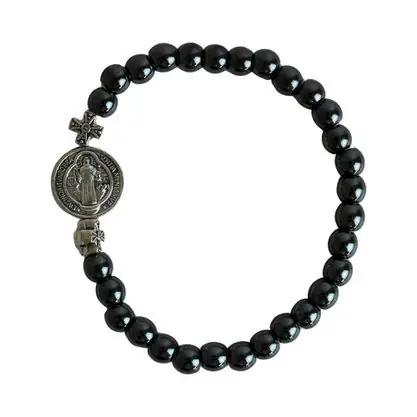 Pulseira de Hematita com Medalha de São Bento