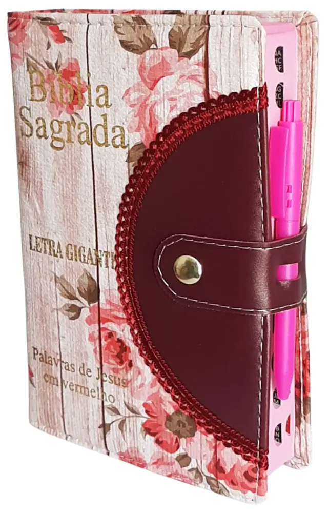 Bíblia Carteira com Caneta Vinho e Rosas