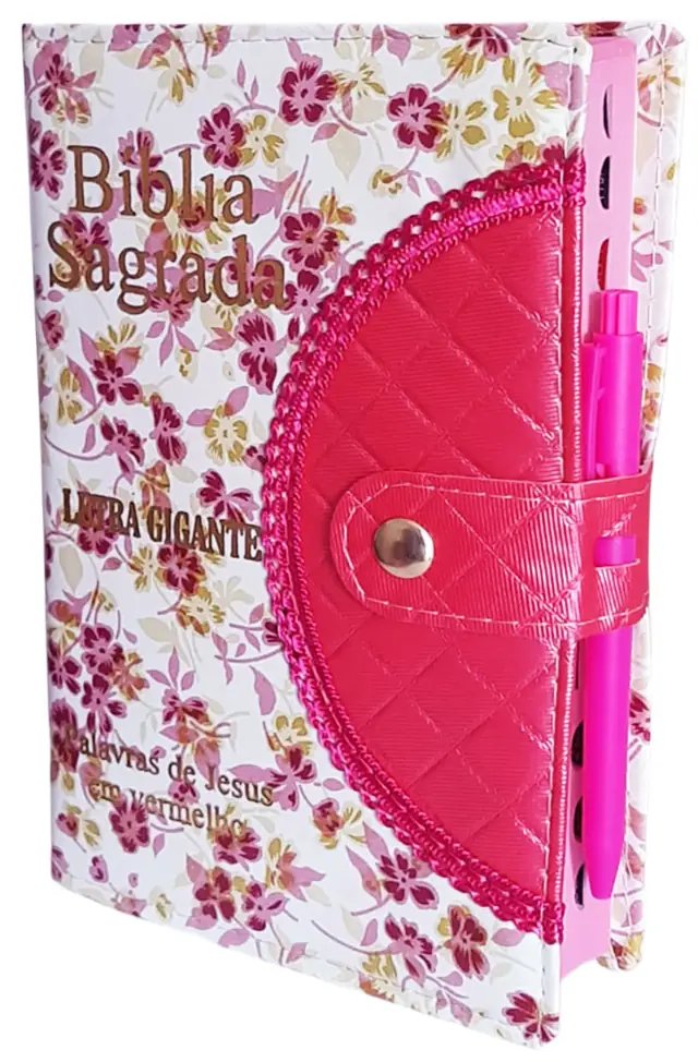 Bíblia Carteira com Caneta Floral Nova e Pink