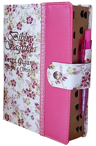 Bíblia Carteira com Caneta Floral e Pink