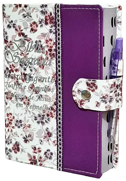 Bíblia Carteira com Caneta Floral e Lilás