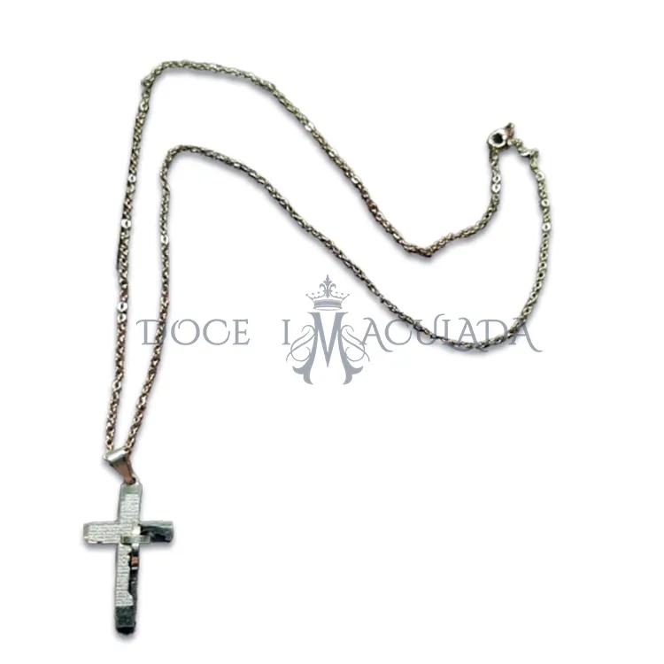 Colar Dourado de Aço Inox com Cruz do Pai Nosso