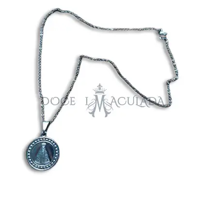 Colar de Nossa Senhora Aparecida com Pingente Redondo em Inox
