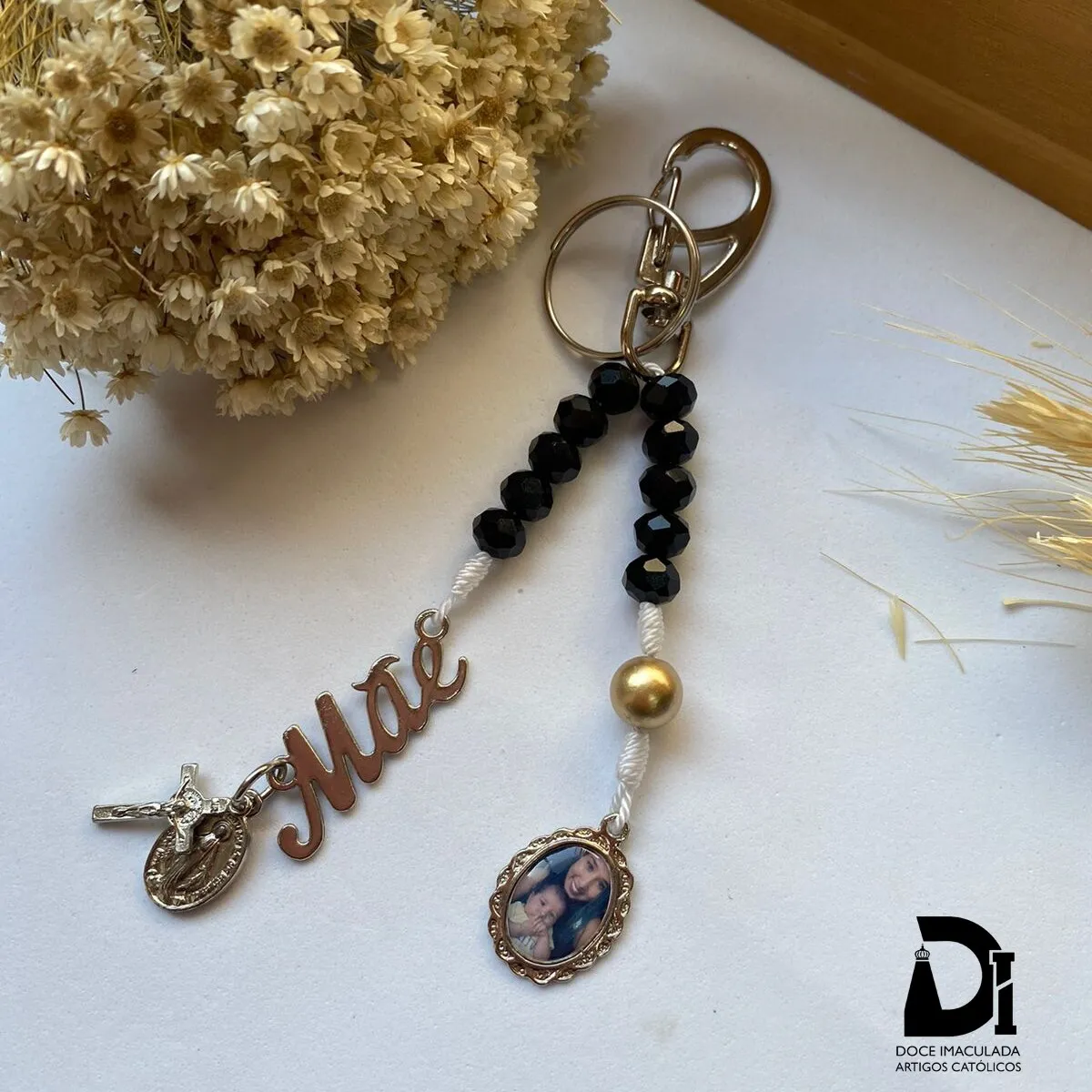 Dezena Chaveiro Mãe com Foto em Cristal Preto