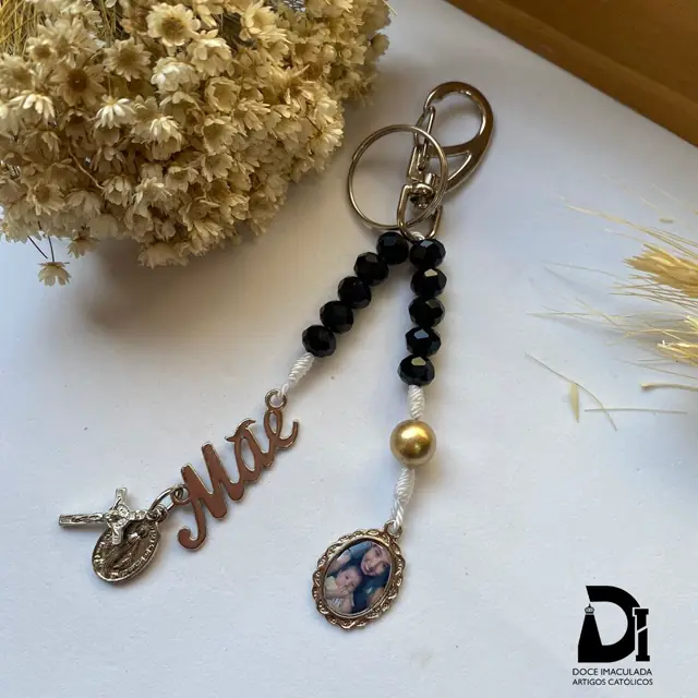 Dezena Chaveiro Mãe com Foto em Cristal Preto