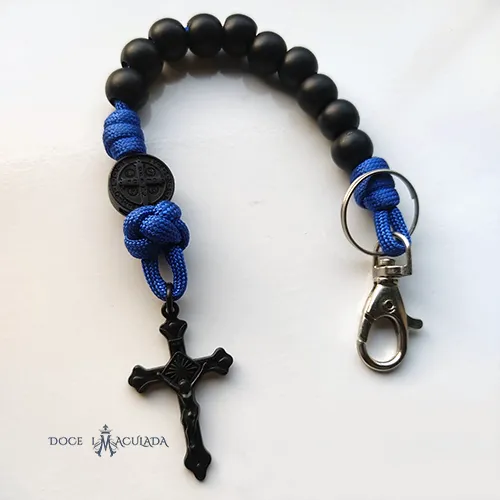 Dezena de São Bento em Paracord Preto com Azul