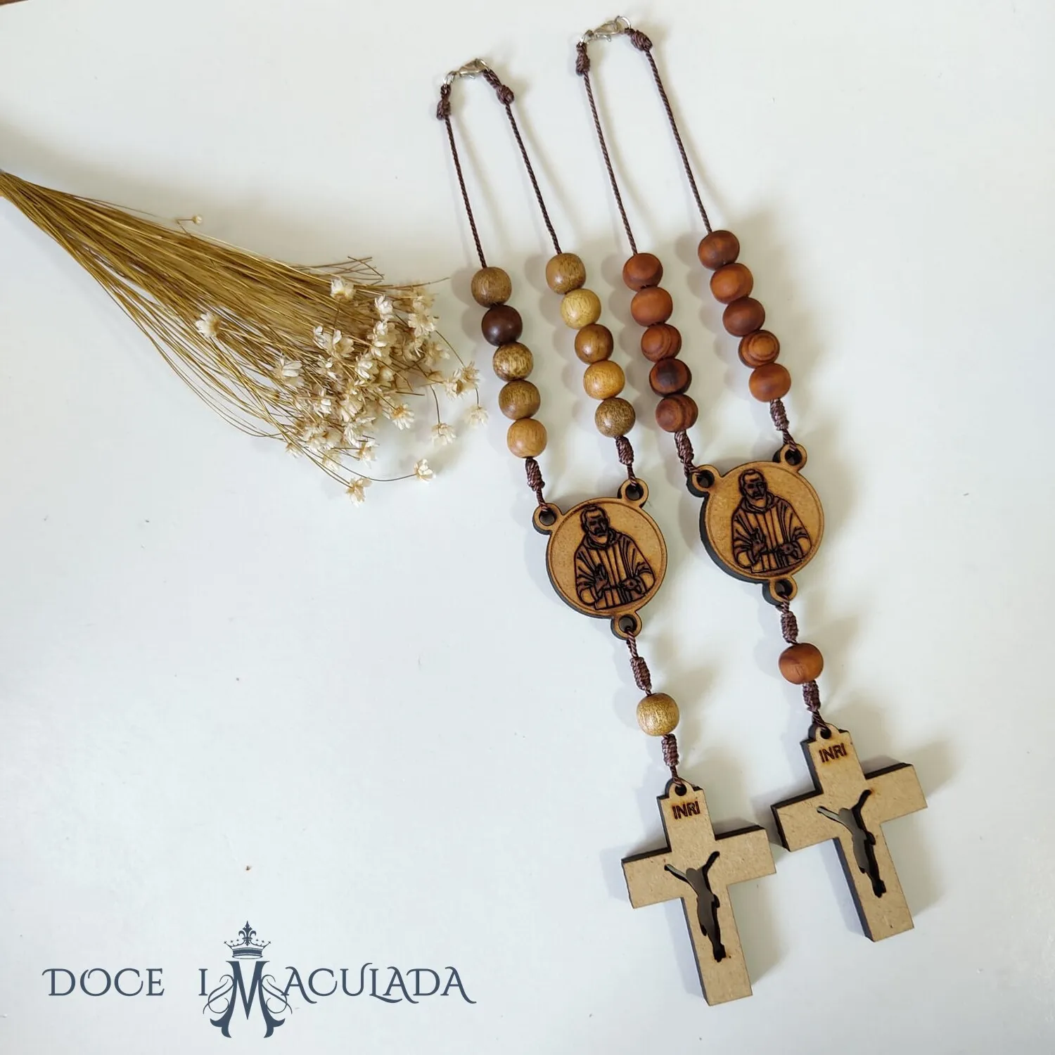 Dezena de São Padre Pio em Madeira Imbuia de 10mm