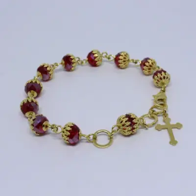 Pulseira Terço Especial Cristal Austríaco Vermelho