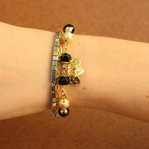 Pulseira Tripla Cristal Austríaco Preto