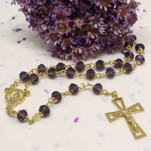 Terço Tradicional Cristal Austríaco Roxo