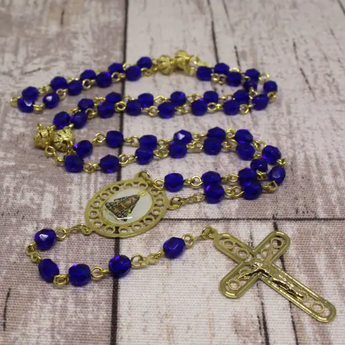 Terço Tradicional Cristal Tcheco Azul Escuro