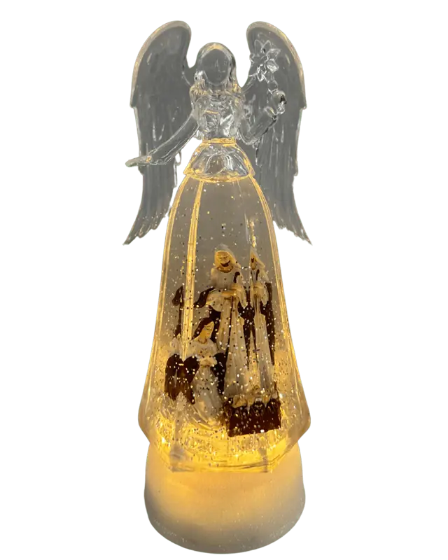 Anjo Da Sagrada Família Em Acrílico Com Iluminação