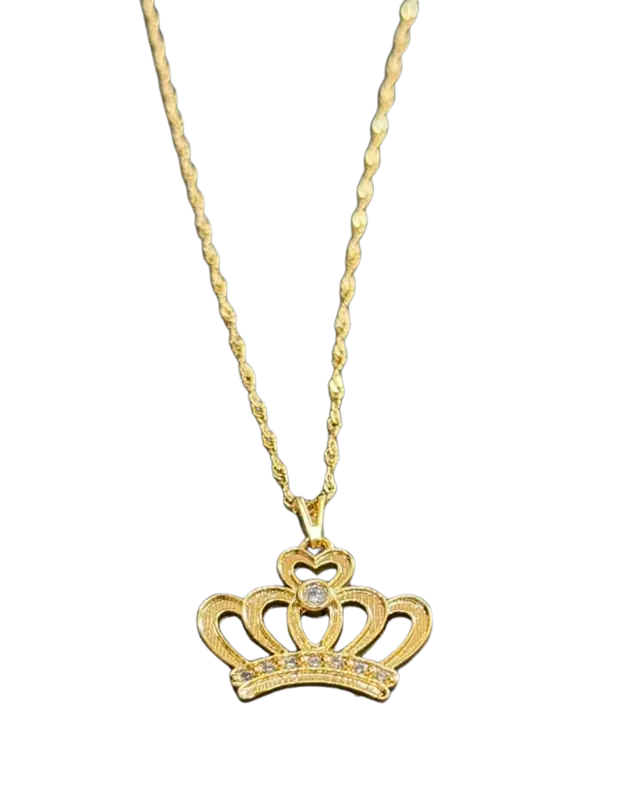 Colar Nossa Senhora Com Coroa Strass Folheado Ouro