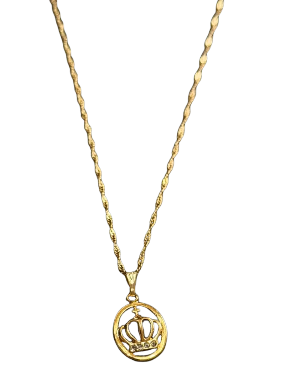 Colar Coroa de Nossa Senhora com Strass Dourado