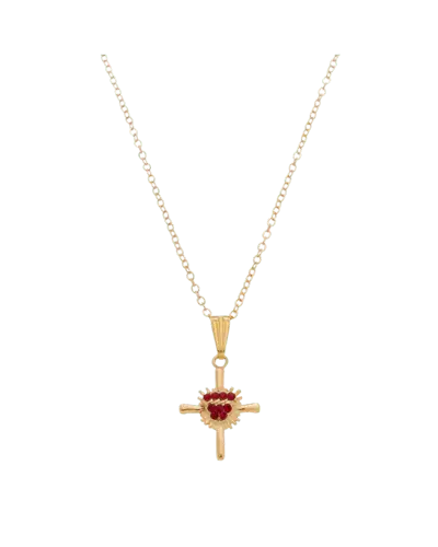 Colar Crucifixo Sagrado Coração de Jesus Folheado a Ouro
