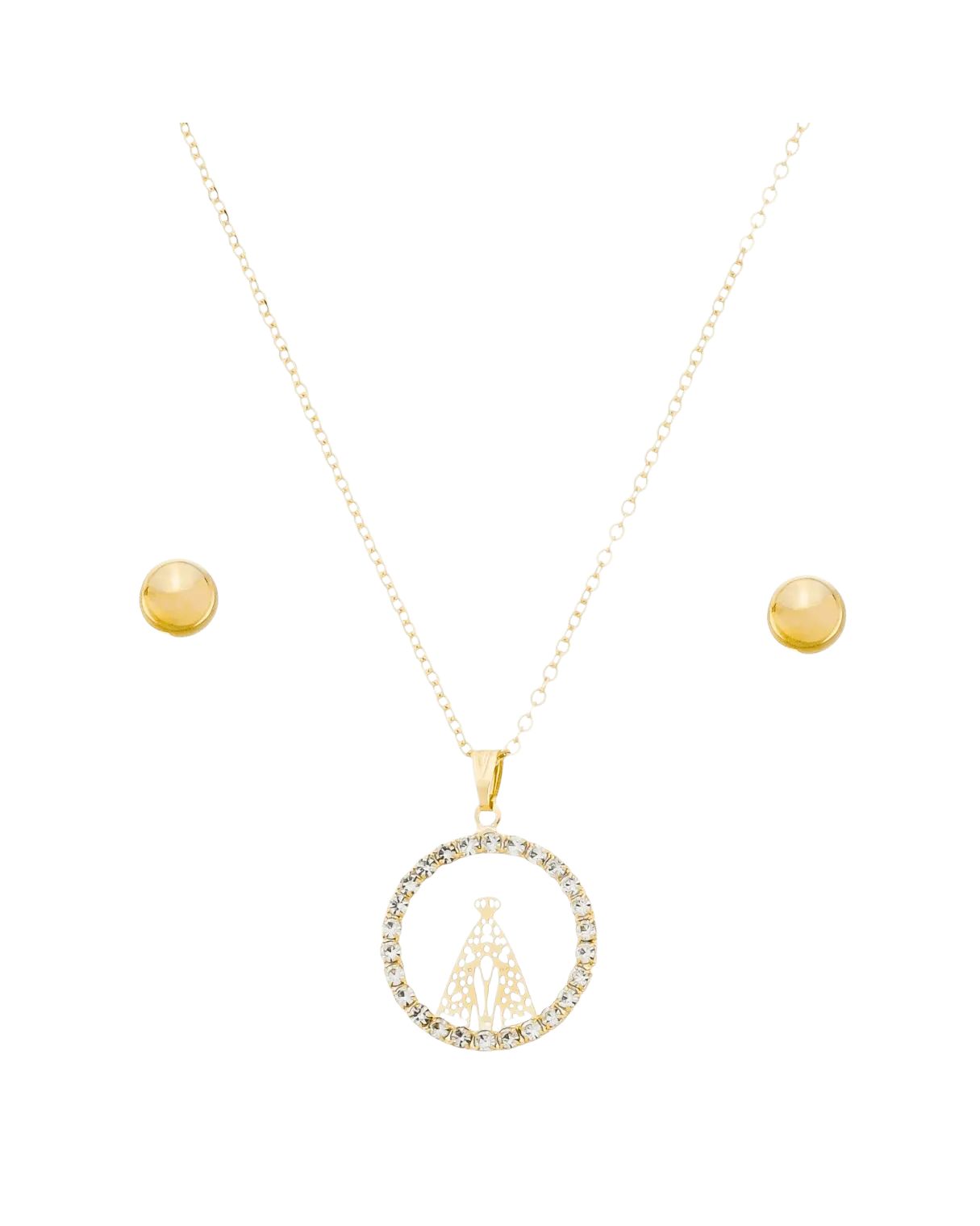 Colar Nossa Senhora Aparecida com Brinco Pérola Folheado a Ouro