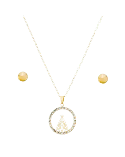 Colar Nossa Senhora Aparecida com Brinco Pérola Folheado a Ouro