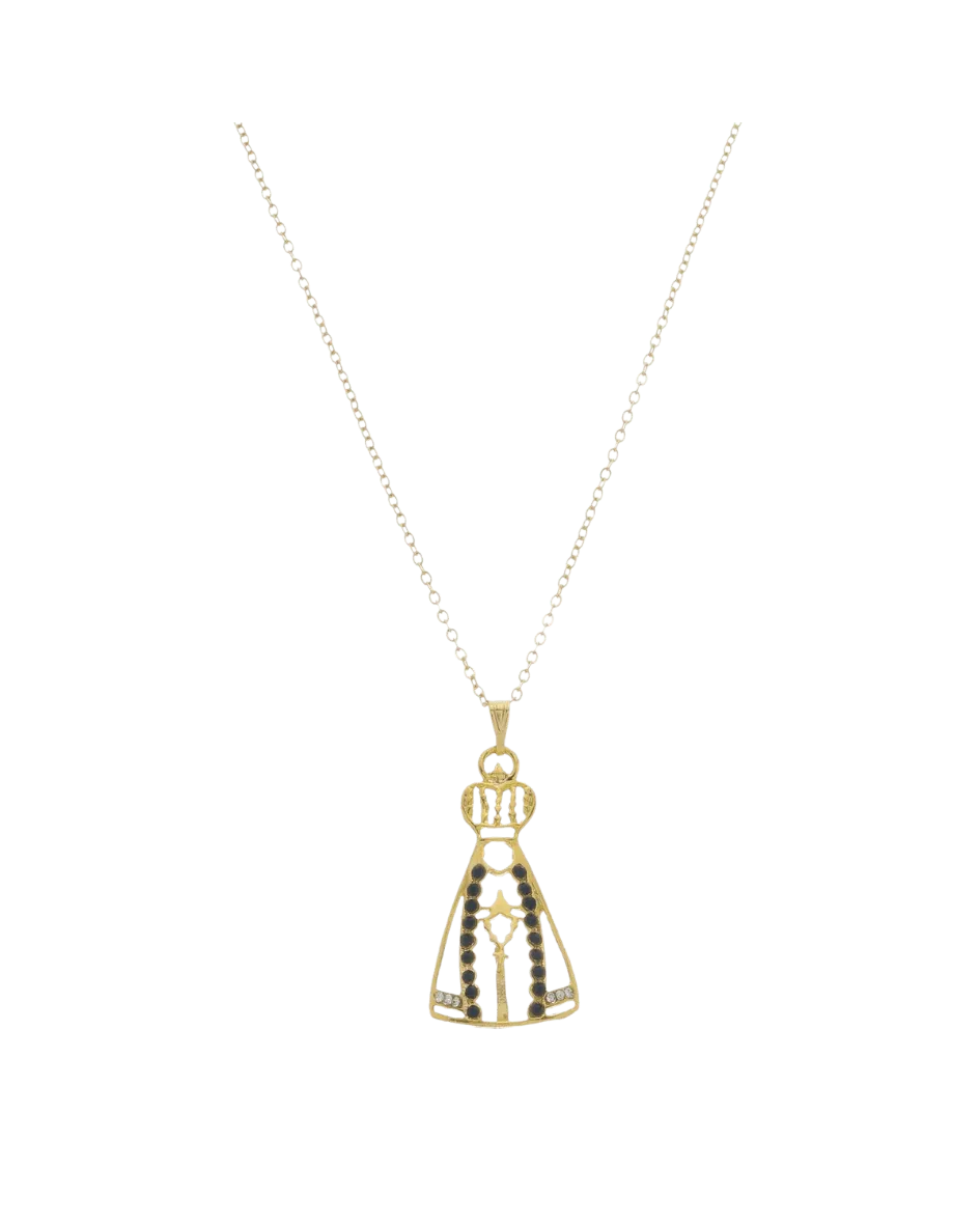 Colar Nossa Senhora Aparecida Detalhes Vazados Folheado a Ouro