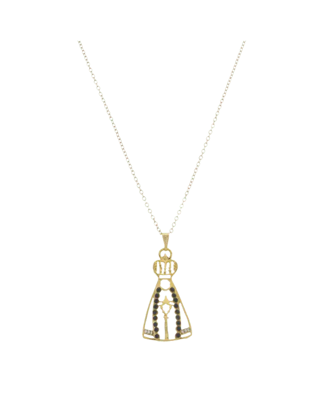 Colar Nossa Senhora Aparecida Detalhes Vazados Folheado a Ouro