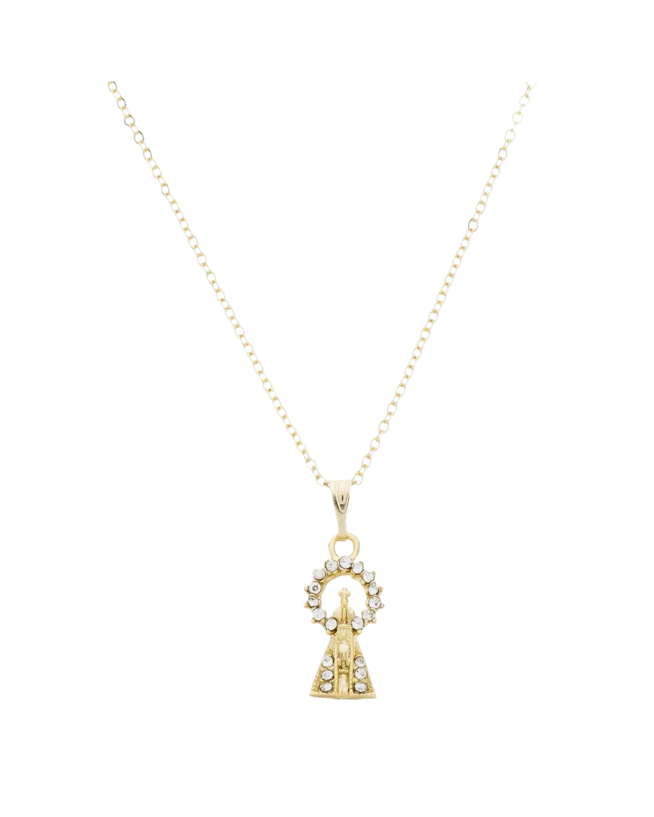 Colar Nossa Senhora Aparecida com Strass Folheado a Ouro