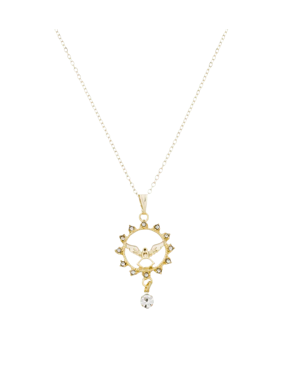 Colar Divino Espírito Santo Redondo com Strass Folheado a Ouro