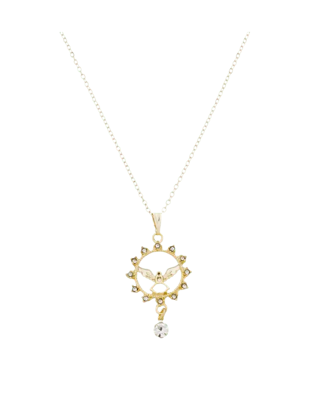 Colar Divino Espírito Santo Redondo com Strass Folheado a Ouro