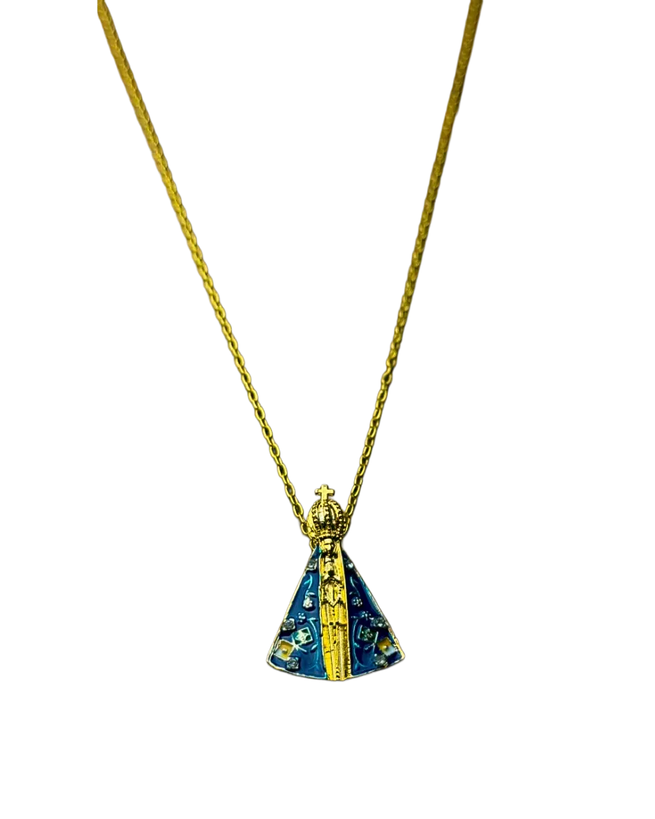 Colar Nossa Senhora Aparecida Manto Azul Folheado a Ouro