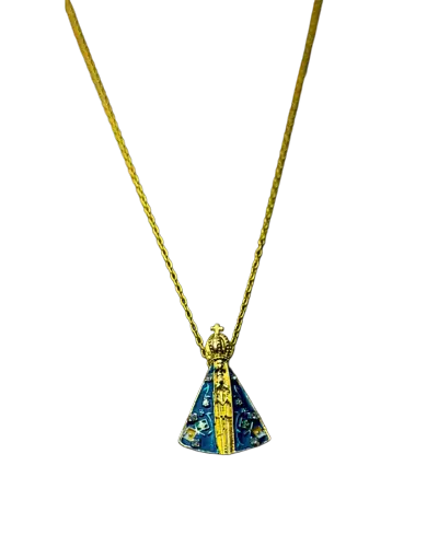 Colar Nossa Senhora Aparecida Manto Azul Folheado a Ouro