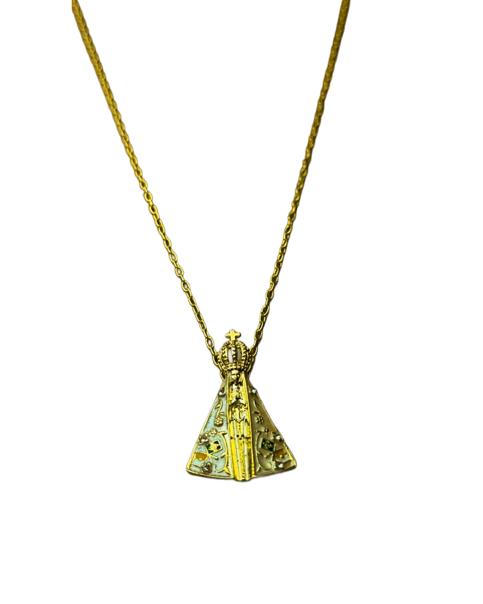 Colar Nossa Senhora Aparecida Manto Branco Folheado a Ouro