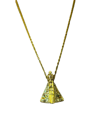 Colar Nossa Senhora Aparecida Manto Branco Folheado a Ouro