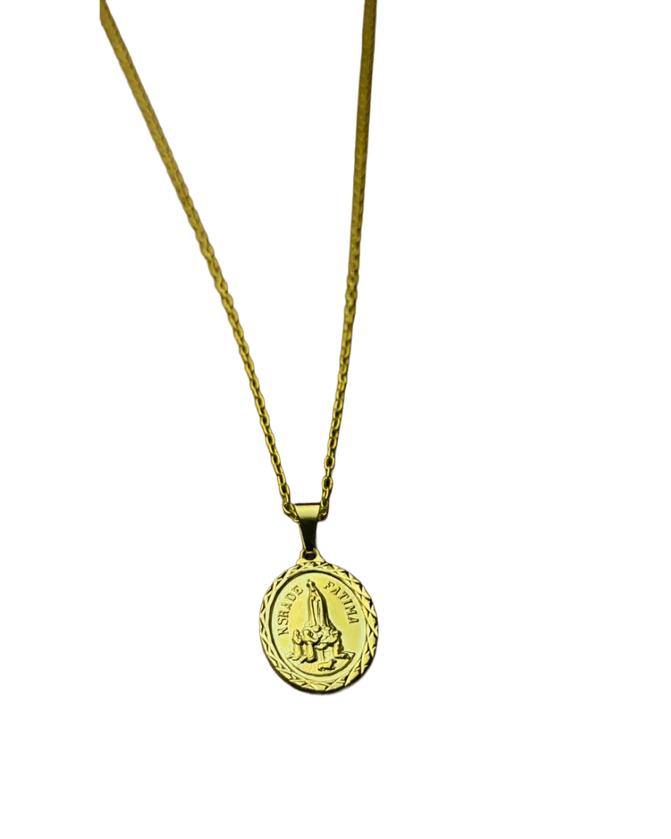 Colar Nossa Senhora de Fátima Folheado a Ouro Devocional