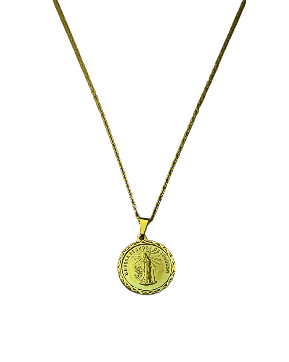 Colar Nossa Senhora de Lourdes Folheado a Ouro Devocional