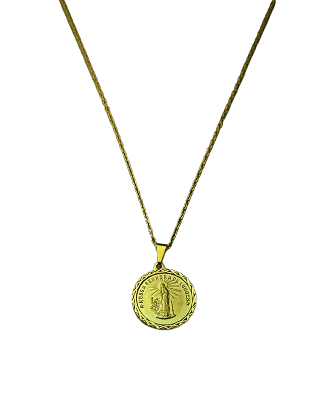 Colar Nossa Senhora de Lourdes Folheado a Ouro Devocional