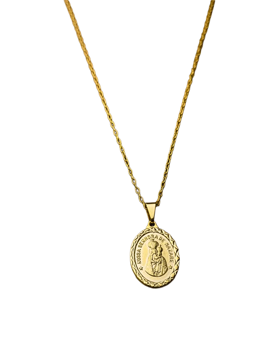 Colar Nossa Senhora de Nazaré Folheado a Ouro Devocional