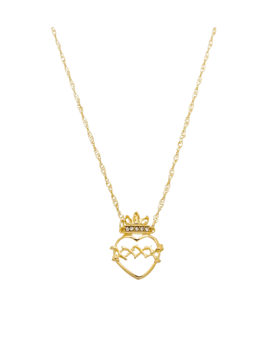Colar Sagrado Coração com Strass Folheado a Ouro