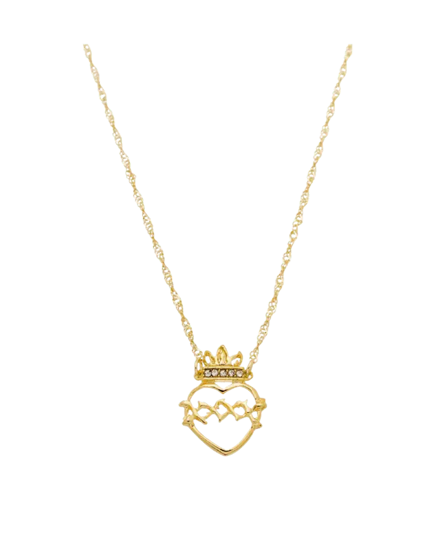 Colar Sagrado Coração com Strass Folheado a Ouro