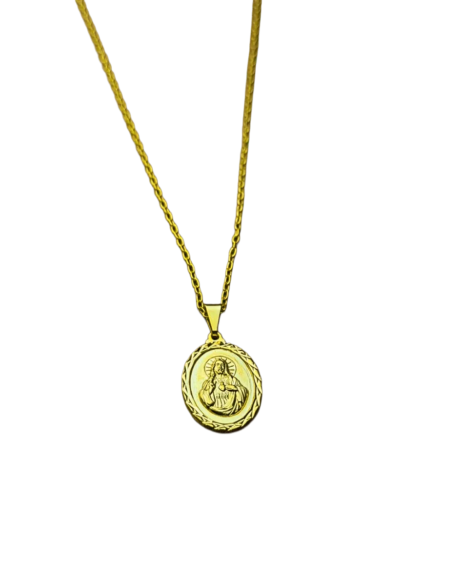Colar Sagrado Coração de Jesus Folheado a Ouro 30cm
