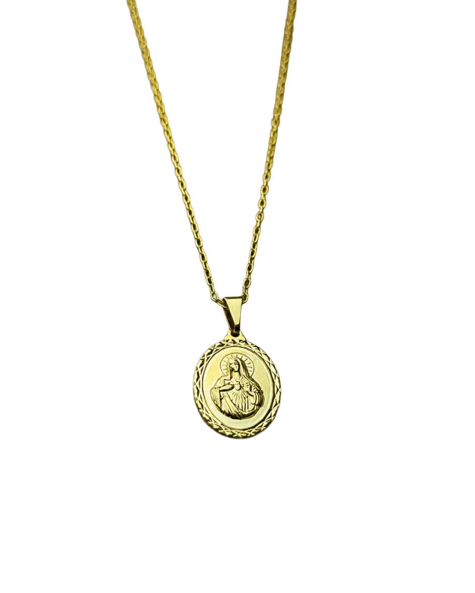 Colar Sagrado Coração de Maria Folheado a Ouro 30cm