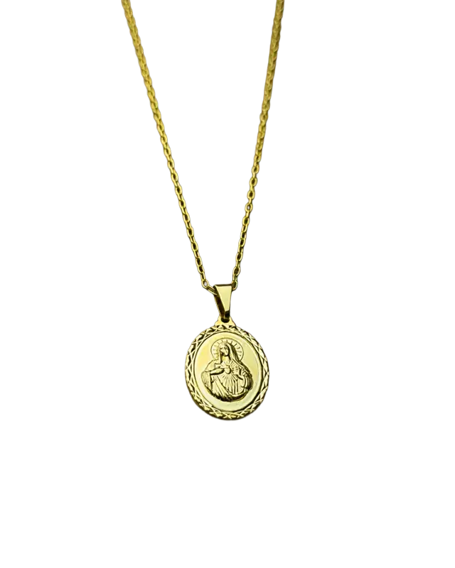 Colar Sagrado Coração de Maria Folheado a Ouro 30cm