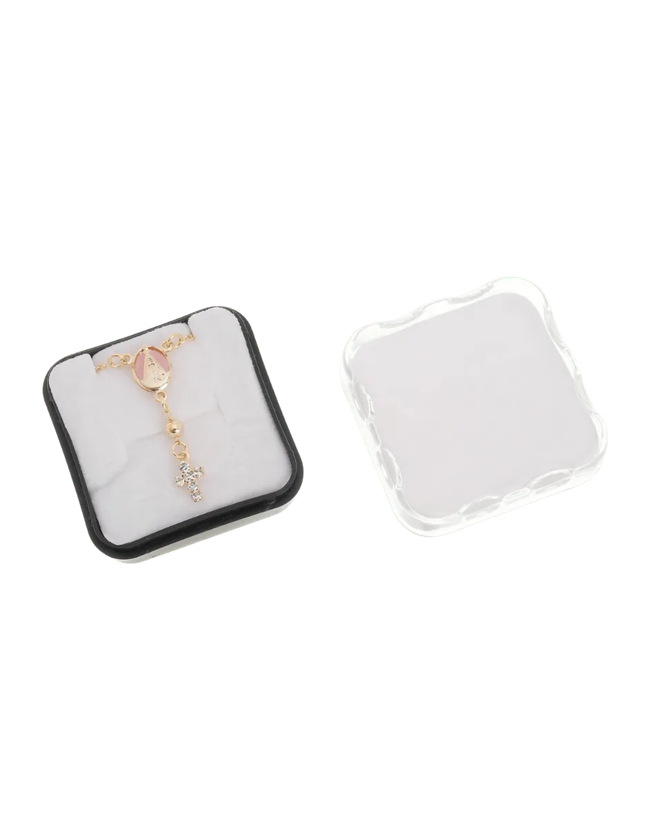 Dezena de Pulso Aparecida Fundo Rosa Folheada a Ouro
