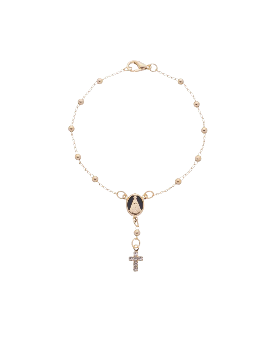 Dezena de Pulso Aparecida Fundo Preto Folheada a Ouro